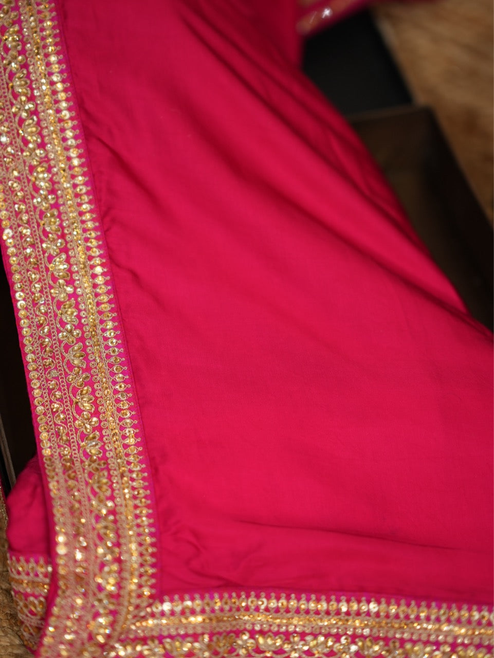 Hoor: Pink Satin Saree with Pink Brocade Blouse