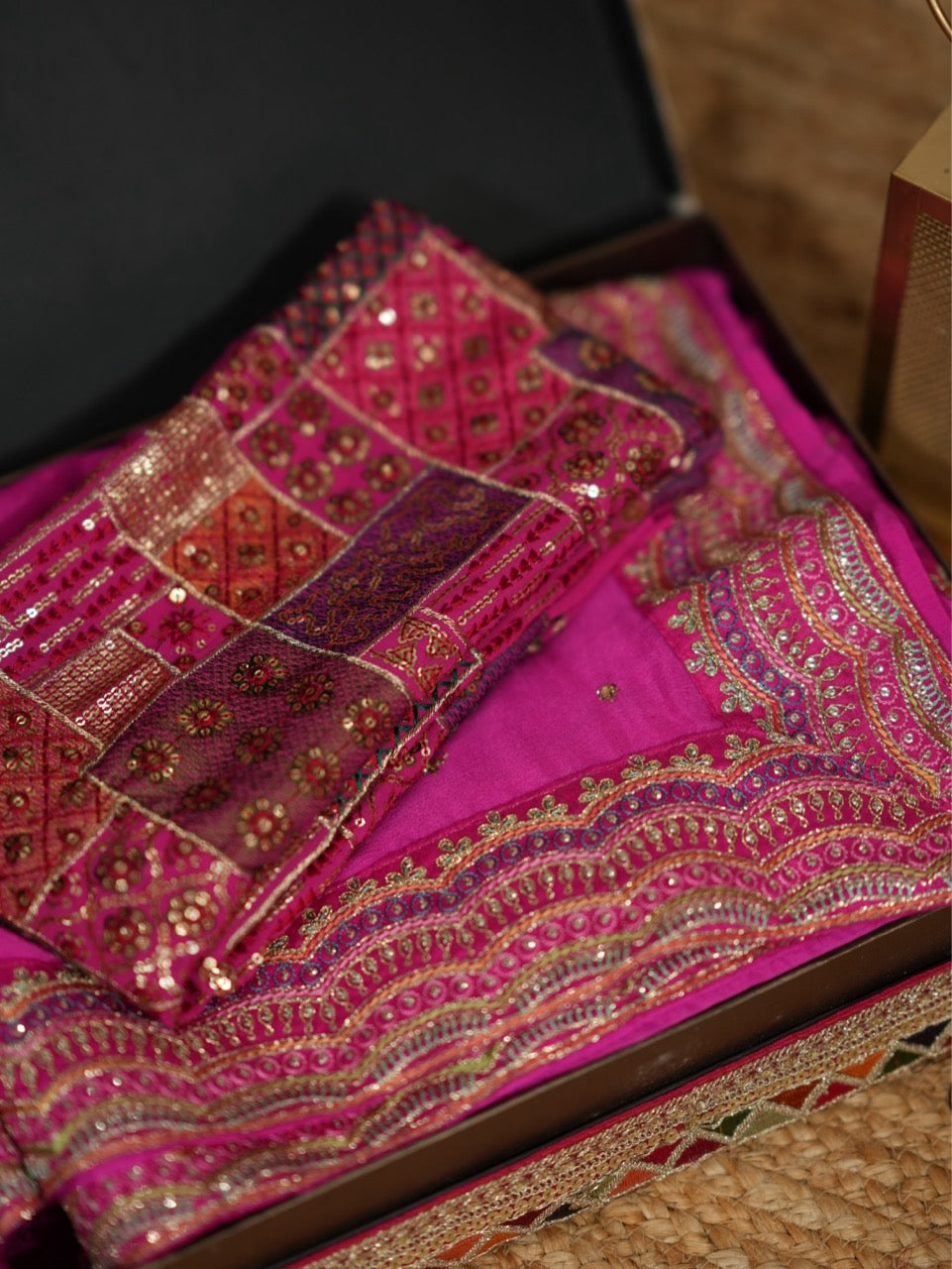 Gulbahaar: Pink Chinnon Saree with Pink Georgette Blouse