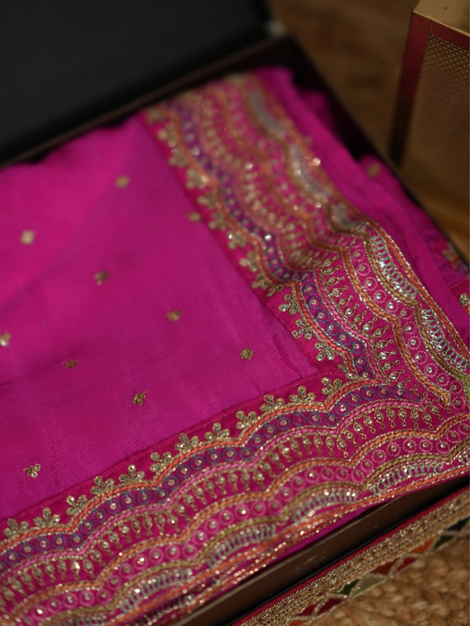 Gulbahaar: Pink Chinnon Saree with Pink Georgette Blouse
