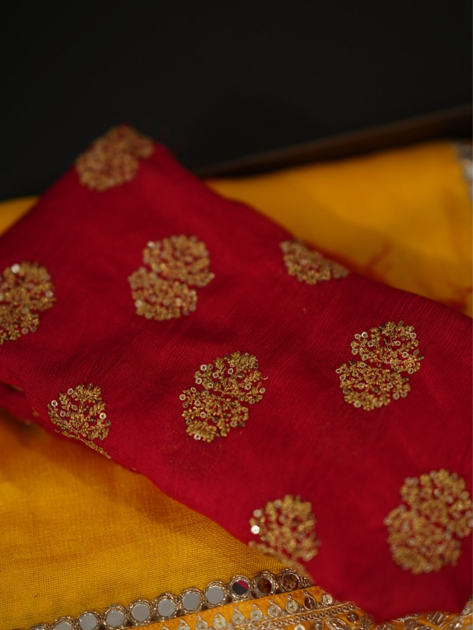 Haldi Kumkum: Yellow Jute Uppada saree with handwork and red jute uppada blouse
