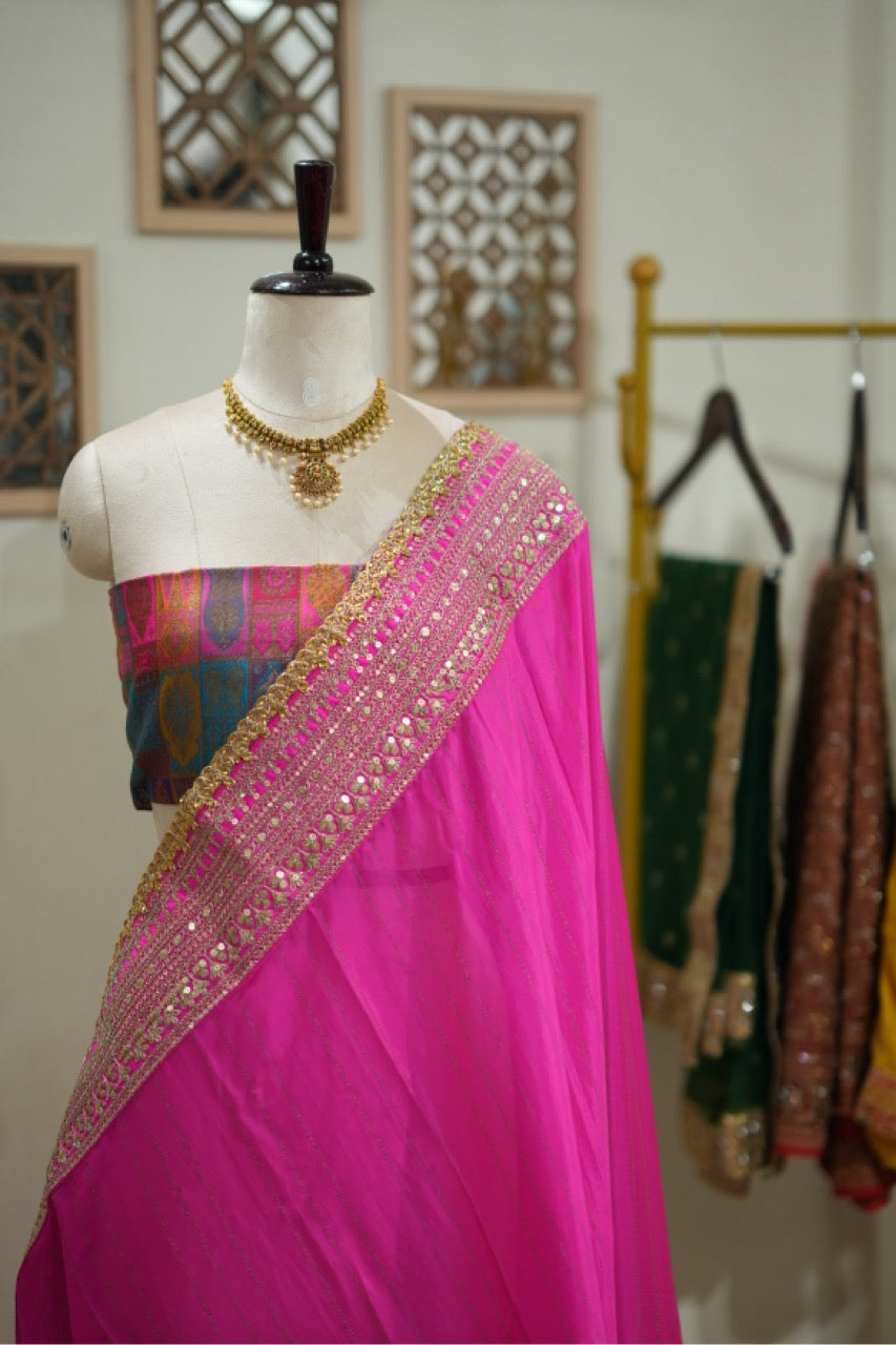 Dahlia: Pure Silk Chiffon Saree with Brocade Blouse