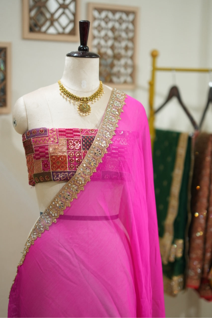 Begonia : Pure Silk Chiffon Saree with Brocade Blouse