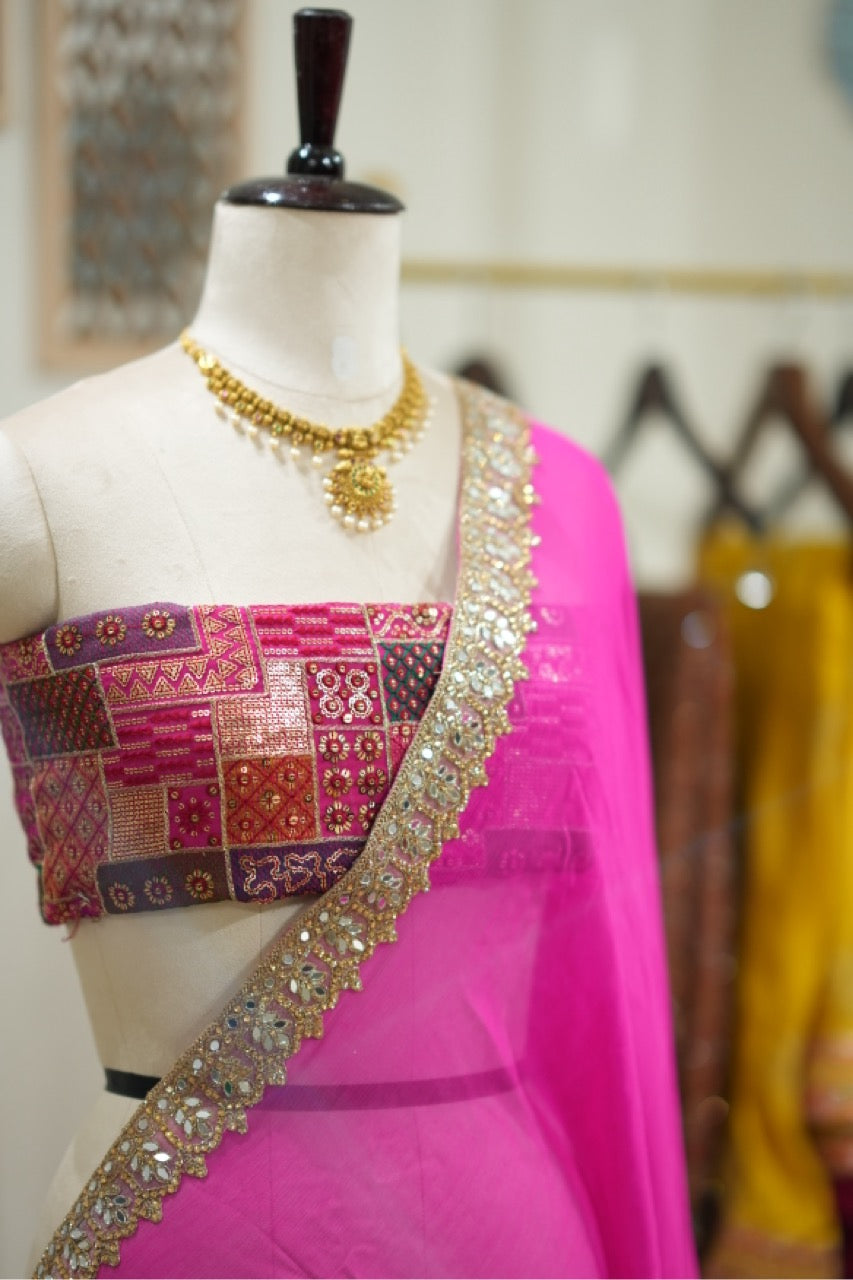 Begonia : Pure Silk Chiffon Saree with Brocade Blouse