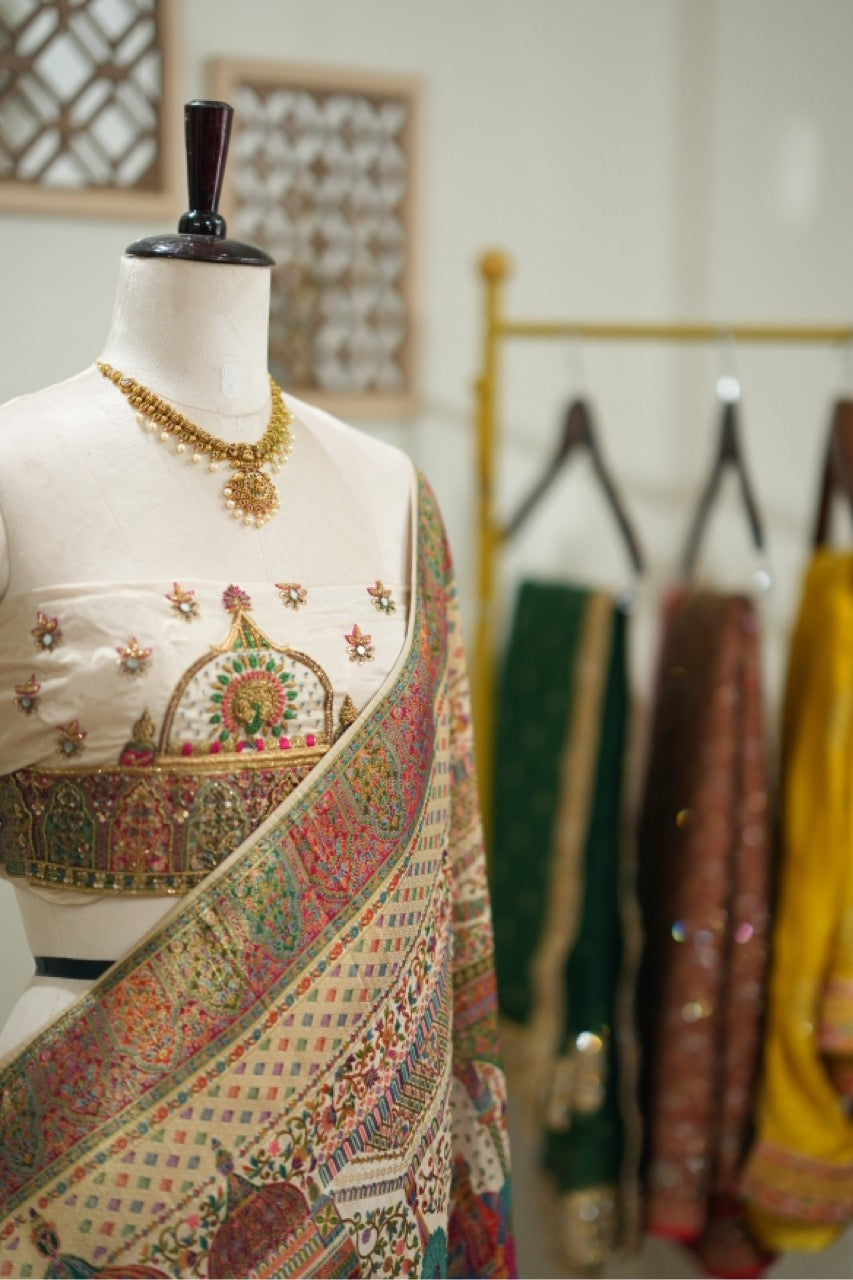 Yemberzal: Pashmina Saree with Handwork on Blouse
