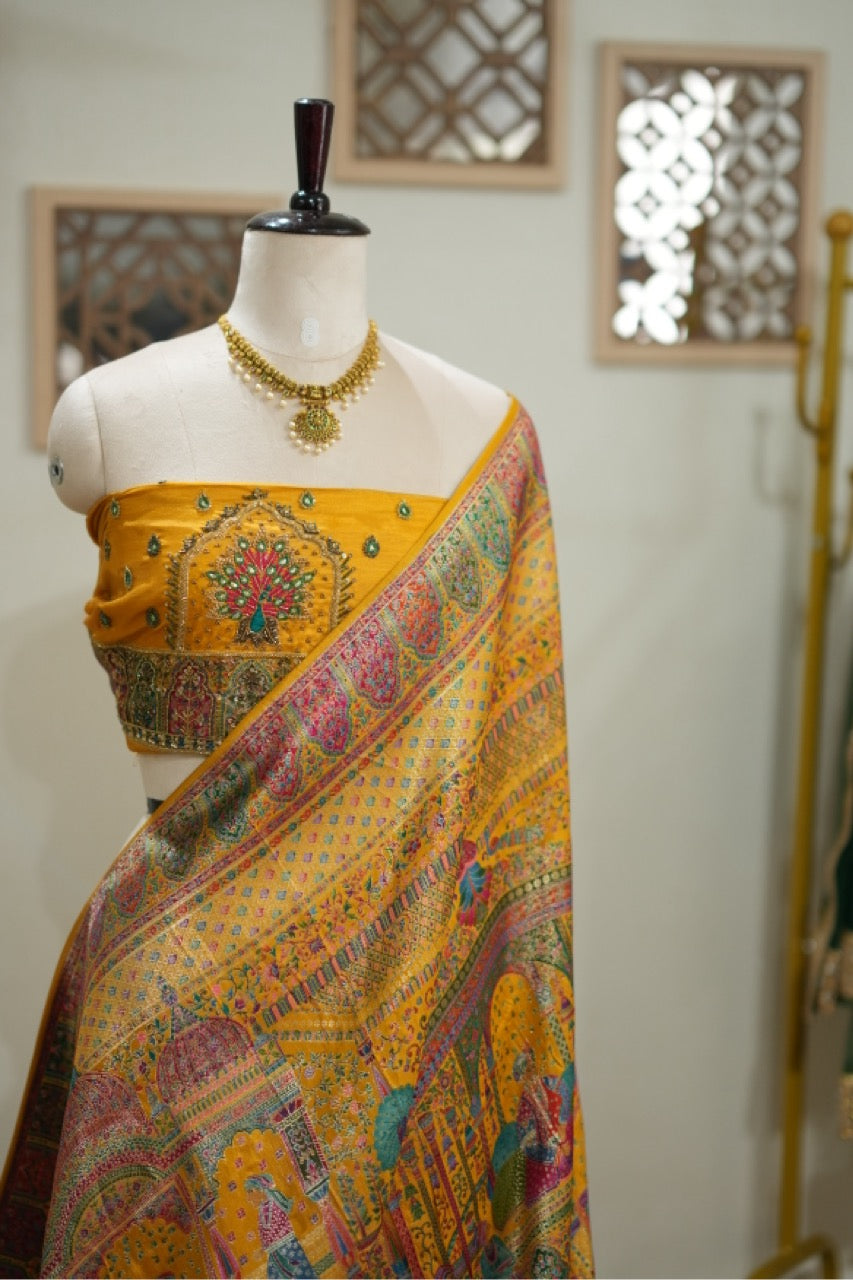 Daffodil: Pashmina Saree with Handwork on Blouse