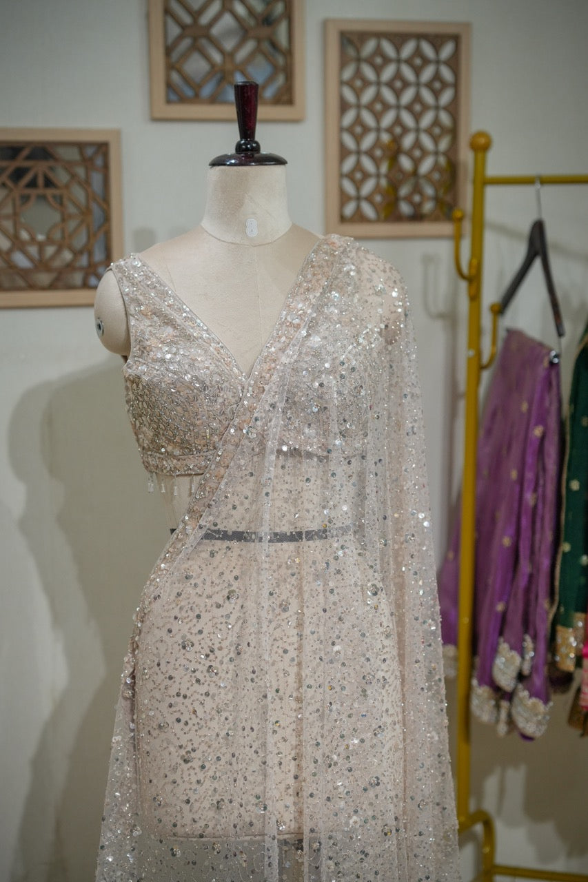 Chandelier: Pink SoftNet Handwork Saree with Handwork Blouse