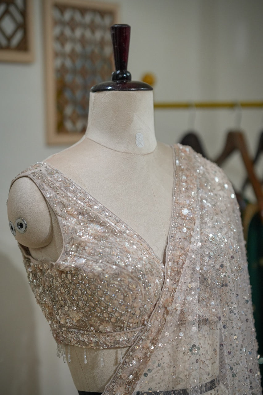 Chandelier: Pink SoftNet Handwork Saree with Handwork Blouse
