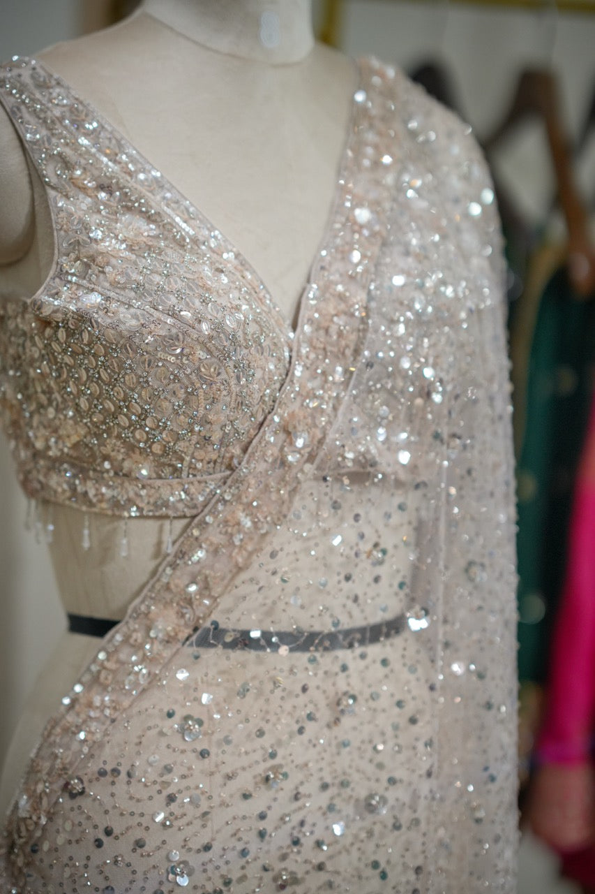 Chandelier: Pink SoftNet Handwork Saree with Handwork Blouse
