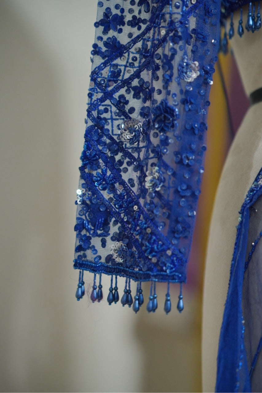Neelima: Blue Handwork SoftNet Designer Saree with Blouse