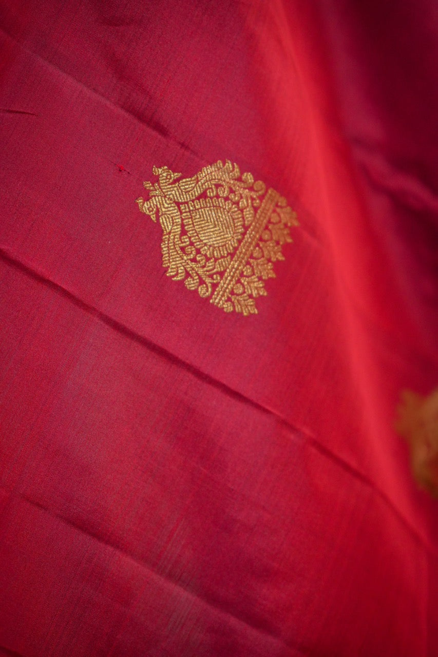 Parvati: Red and Green Pure Silk Handwoven Kanjeevaram with Handwork Blouse