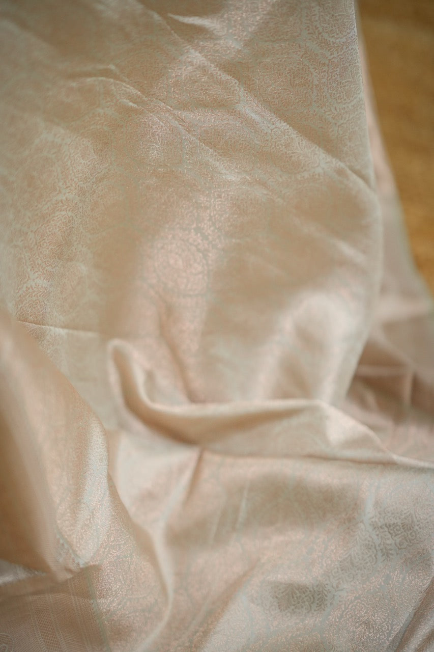 Chandrani: Pale Mint Handwoven Kanjeevaram Saree with Handwork on Blouse