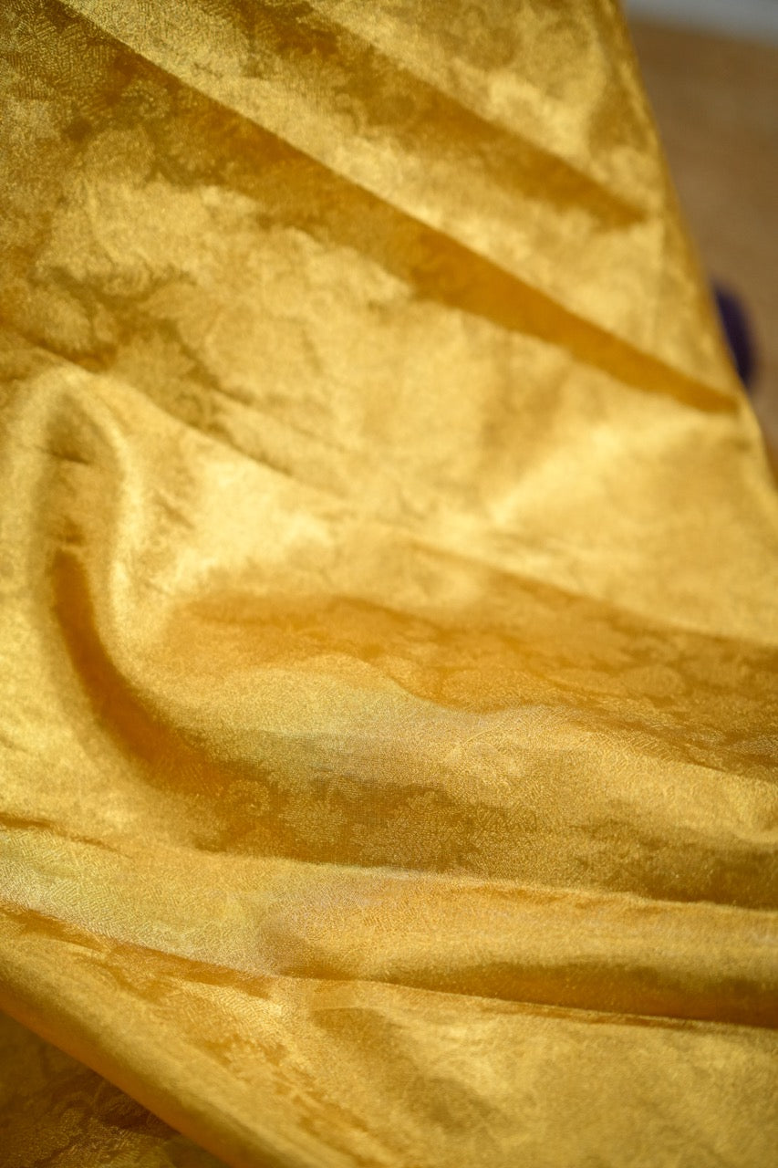 Rekha: Golden Pure Silk Handwoven Tissue Kanjeevaram Saree with Handwork on Blouse