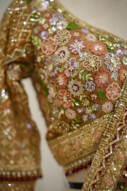 Eden : Golden Orange Luxury Handwork Soft Net Saree with Self Blouse