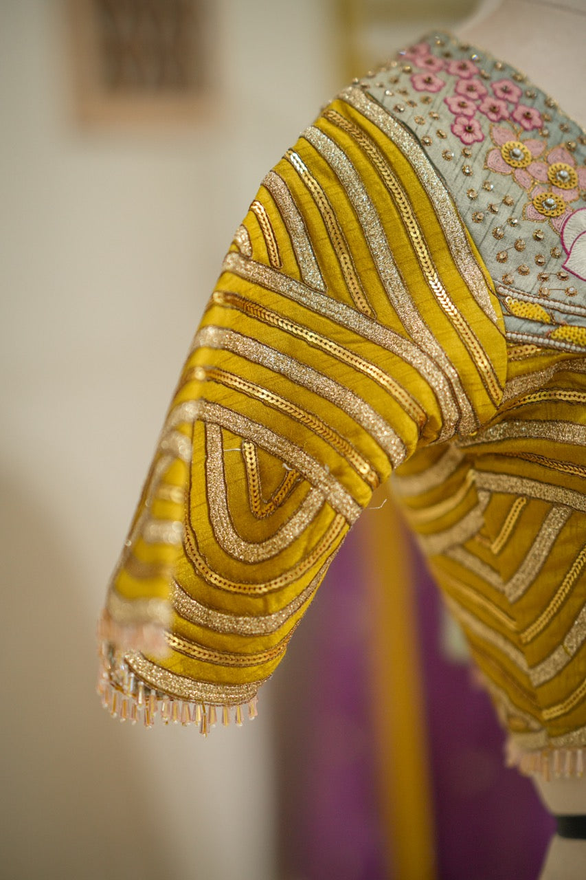 Savera : Yellow Luxury Handwork Soft Net Saree with self blouse