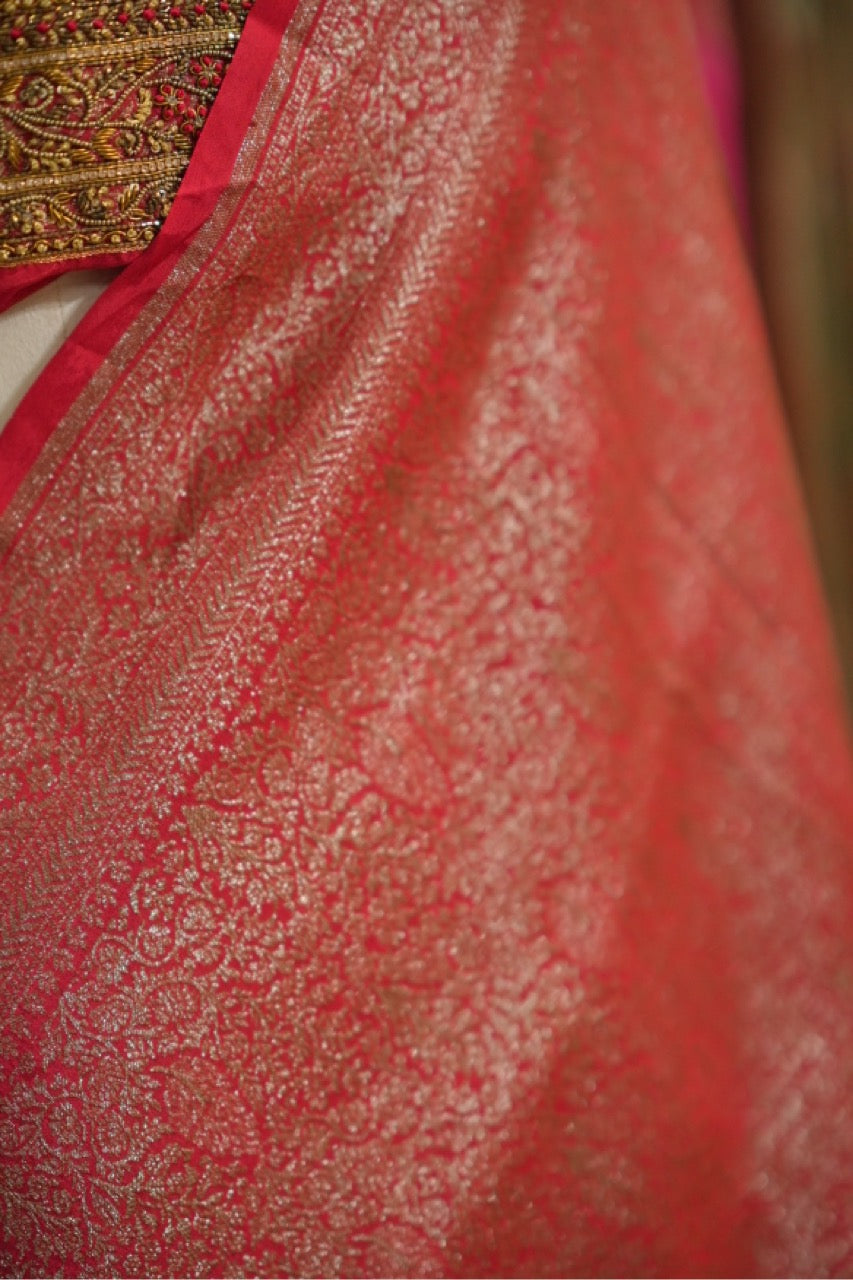 Devi: Pure Silk Banarasi Brocade Saree with Self Blouse with handwork
