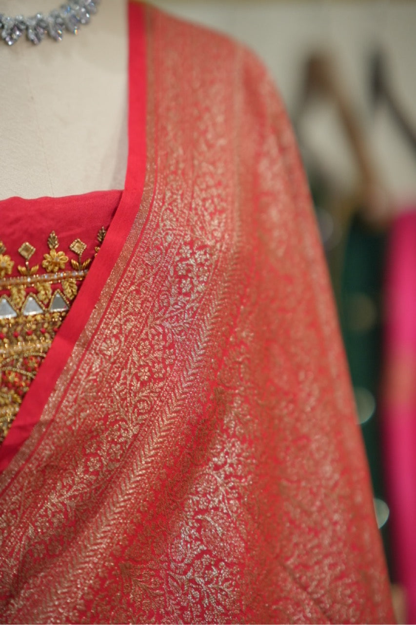 Devi: Pure Silk Banarasi Brocade Saree with Self Blouse with handwork