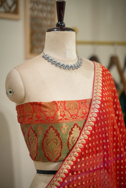 Red Love: Red Jute Jacquard Saree with Brocade Blouse