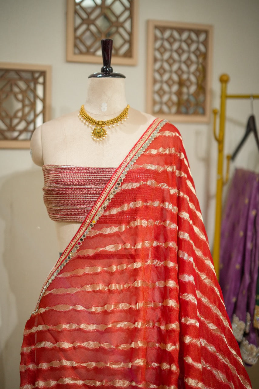 Passion: Red Jute Jacquard Saree | Red Pure Georgette Heavy Embroidered Blouse