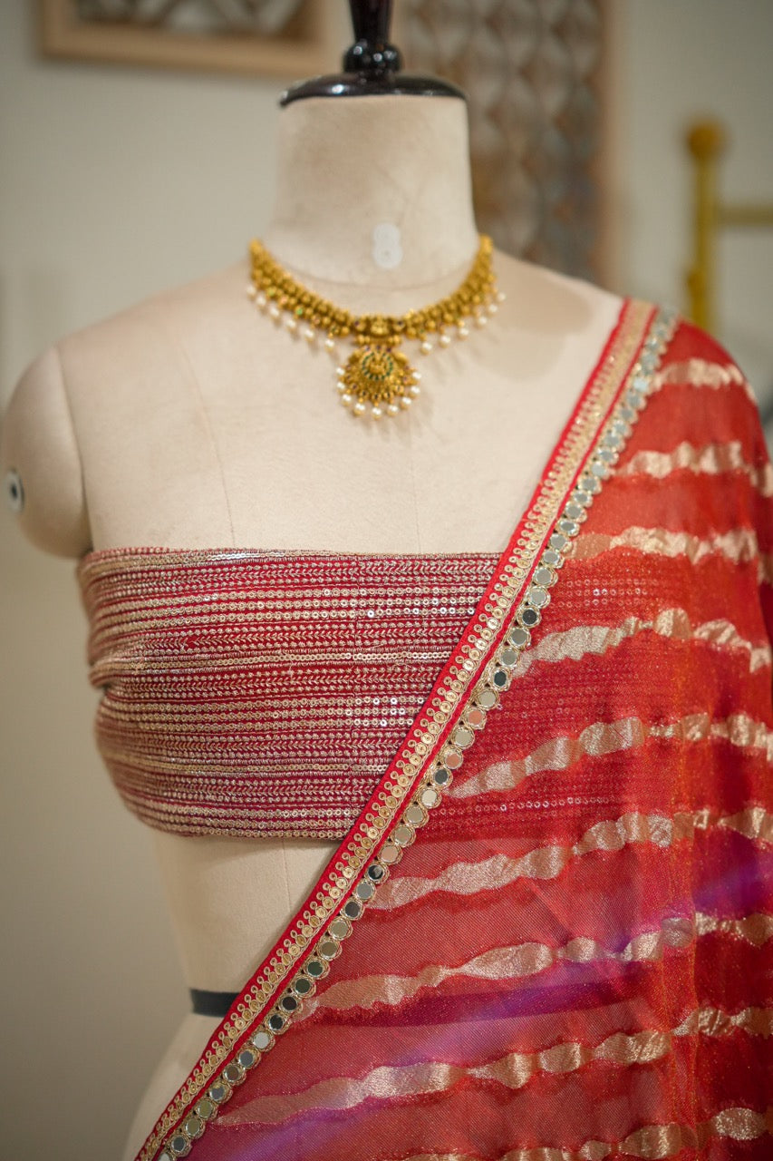 Passion: Red Jute Jacquard Saree | Red Pure Georgette Heavy Embroidered Blouse