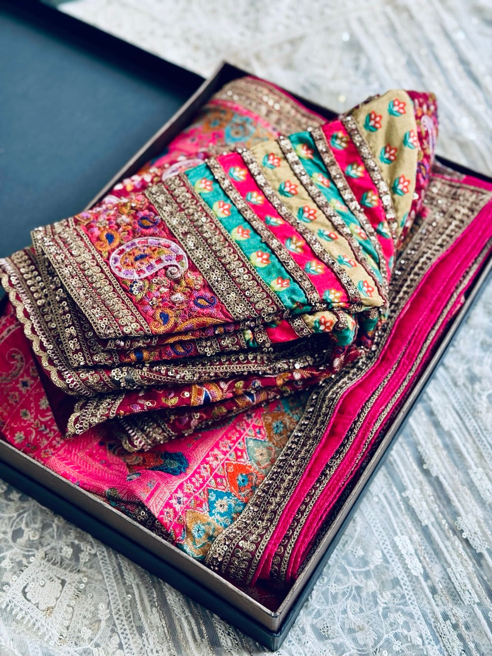 Palki: Pink Woven Pashmina Wedding Saree with Mixed Material Blouse