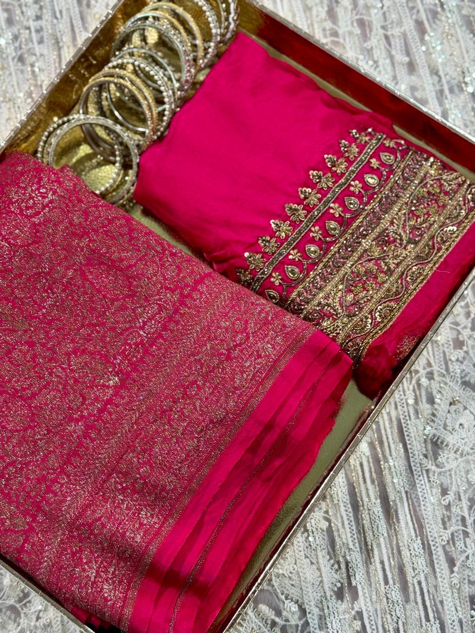 Rani: Pure Silk Banarasi Brocade Saree with Self Blouse with handwork
