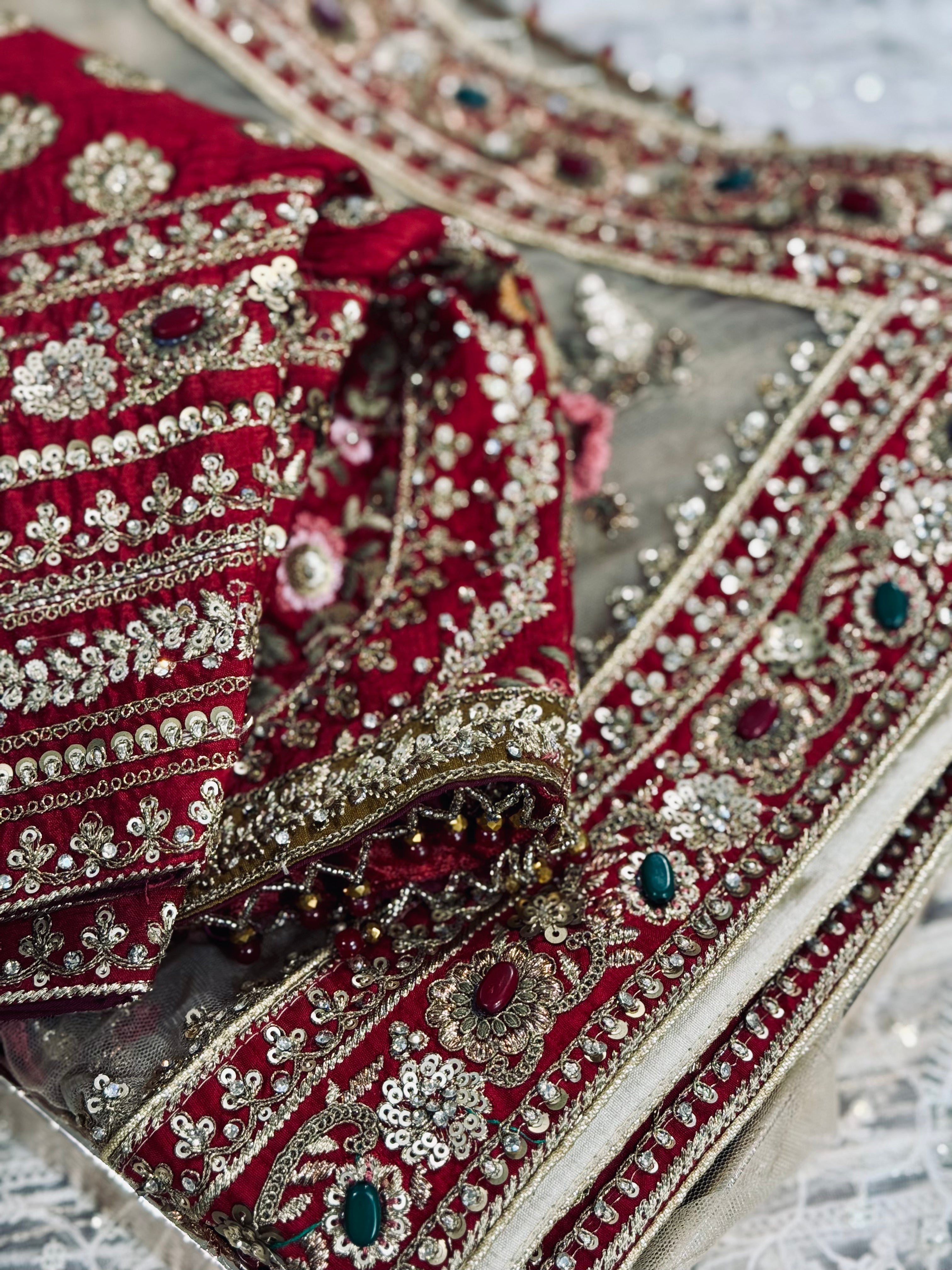 Sehar: Golden Softnet saree with handwork and multi fabric handwork blouse