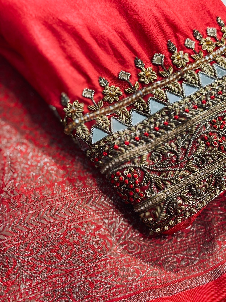 Devi: Pure Silk Banarasi Brocade Saree with Self Blouse with handwork