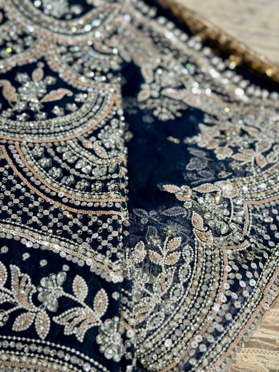 Nivya: Blue Softnet Designer Saree with machine and hand work paired with self blouse