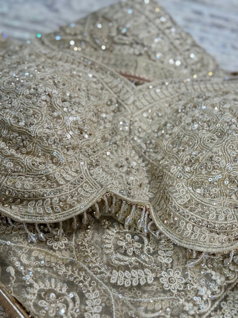 Soniya: Golden Softnet Designer Saree with machine and handwork paired with self blouse