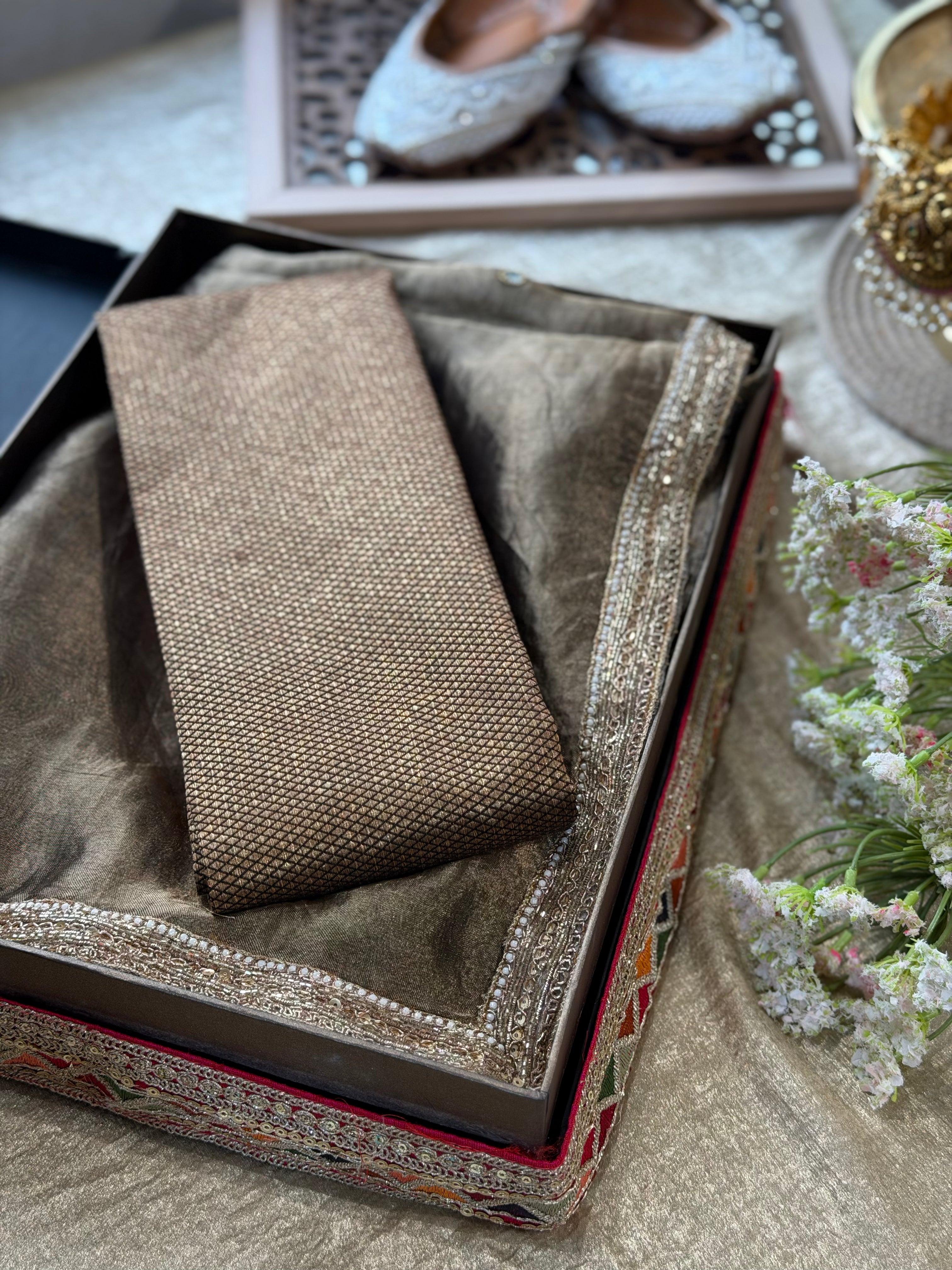 Black Gold: Black Gold Pure Silk Tissue with handwork with pure silk Nakshi Blouse Fabric